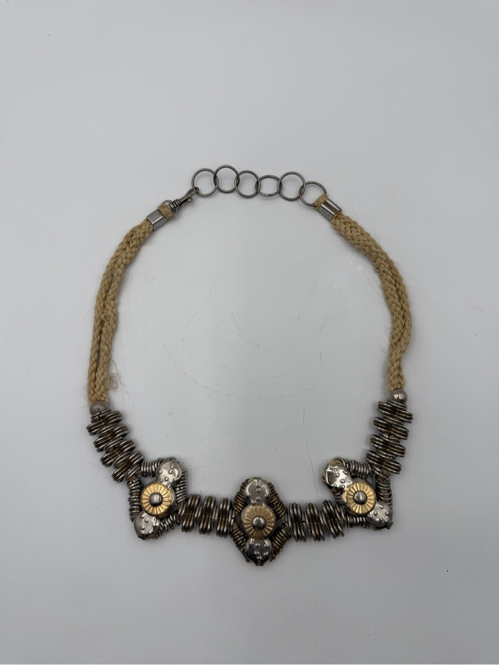 Vintage Boho Tribal Chain Belt Woven Cord Mixed Metal Adjustable 31β Statement